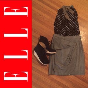 ELLE polka dot and striped tie neck blouse Sz. L